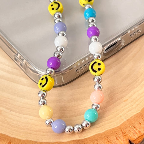Pastel Smiley Face Phone Charm