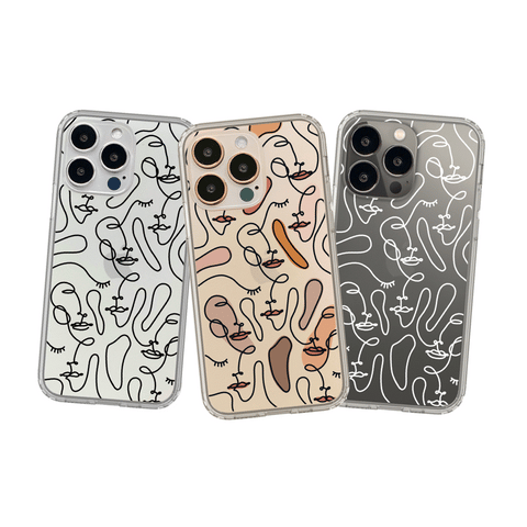Abstract Line Art Faces Clear Phone Cases
