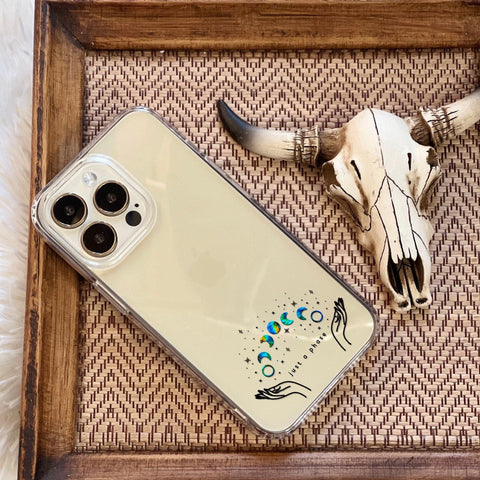 Just A Phase Phone Case For iPhone 14 13 12 Mini XR 7 8 SE 2022 Clear Phone Cover With Witchy Moon Design Feat