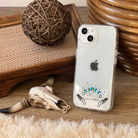 Just A Phase Phone Case For iPhone 14 13 12 Mini XR 7 8 SE 2022 Clear Phone Cover With Witchy Moon Design Feat