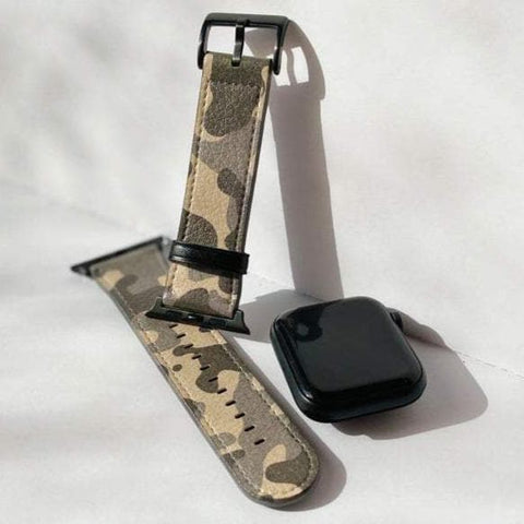 Shop The Khaki Camouflage Apple Watch Band Exclusively at The Urban Flair - Trendy Faux/Vegan Leather iWatch Straps - Affordable Replacements Bands For Women