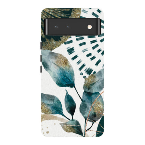 Teal Watercolor Foliage Tough Phone Case Pixel 6 Satin [Semi-Matte] exclusively offered by The Urban Flair