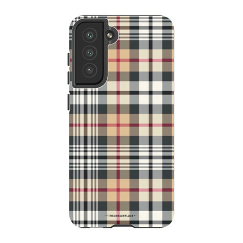 Classic Beige Plaid Tough Phone Case Galaxy S21 FE Gloss [High Sheen] exclusively offered by The Urban Flair