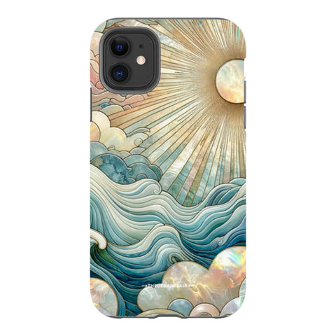Ocean Waves & Sun Rays Stained Glass Tough Phone Case
