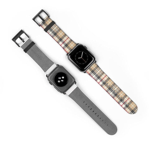Shop The Luxurious Nude Plaid Apple Watch Band Exclusively at The Urban Flair - Trendy Faux/Vegan Leather iWatch Straps - Affordable Replacements Bands For Women