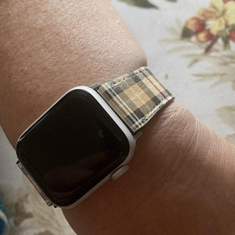 Shop The Luxurious Nude Plaid Apple Watch Band Exclusively at The Urban Flair - Trendy Faux/Vegan Leather iWatch Straps - Affordable Replacements Bands For Women