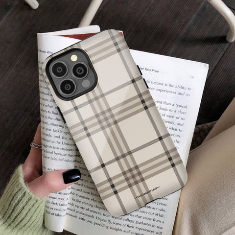 Luxury Cream Plaid Phone Case For iPhone 13 12 11 Pro Max XR XS Max 7 8 Plus Protective Tough Galaxy S20 Cover With Modern Tartan Design Feat