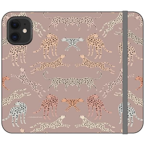 iPhone 12 Mini Mauve Leopards Wallet Phone Case - The Urban Flair