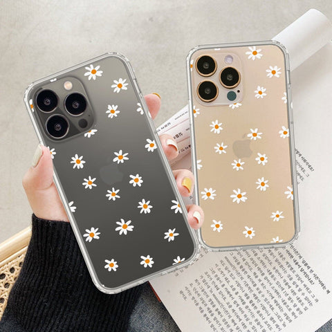Minimal Daisy Case For iPhone 13 12 Mini 11 Pro Max XR XS Max 7 8 Plus SE 2020 Galaxy  S20 Fe S21 Ultra Clear Cover With Daisy Flower Design Feat