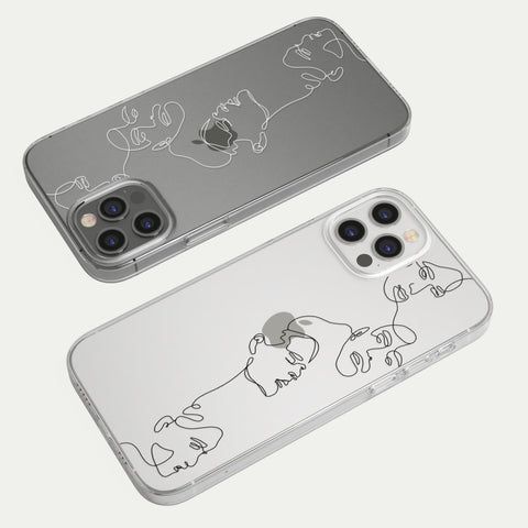 Minimal Line Art Faces Case For iPhone 13 12 Mini 11 Pro Max 7 8 SE 2020 XR XS Clear Cover With Simple Aesthetic Artsy Design Galaxy S22 Feat