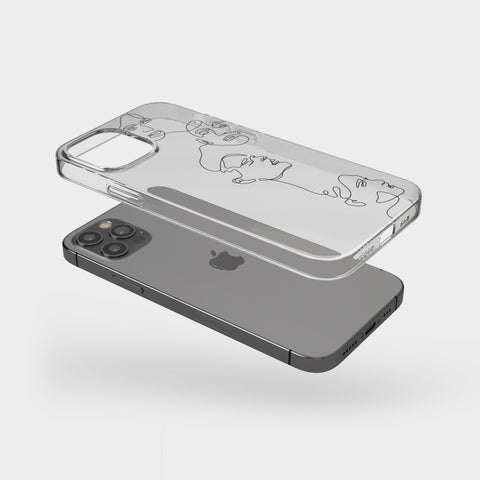 Minimal Line Art Faces Case For iPhone 13 12 Mini 11 Pro Max 7 8 SE 2020 XR XS Clear Cover With Simple Aesthetic Artsy Design Galaxy S22 Feat