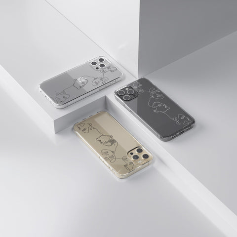 Minimal Line Art Faces Case For iPhone 13 12 Mini 11 Pro Max 7 8 SE 2020 XR XS Clear Cover With Simple Aesthetic Artsy Design Galaxy S22 Feat