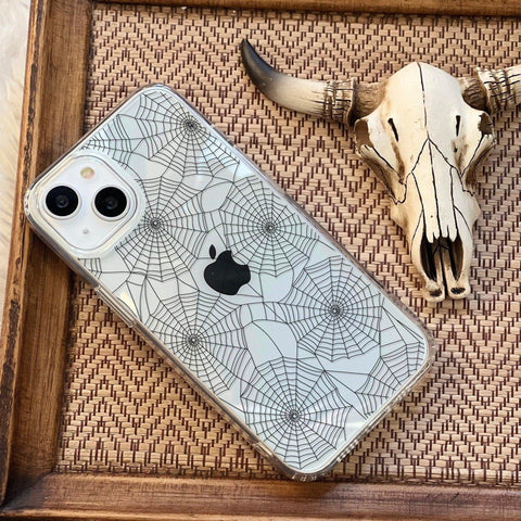 Minimal Spider Web Clear Phone Case For iPhone 13 Pro Max 12 Mini XR 7 8 SE 2022 & Samsung Galaxy S21 Ultra Cover With Halloween Design Feat