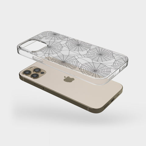 Minimal Spider Web Clear Phone Case For iPhone 13 Pro Max 12 Mini XR 7 8 SE 2022 & Samsung Galaxy S21 Ultra Cover With Halloween Design Feat