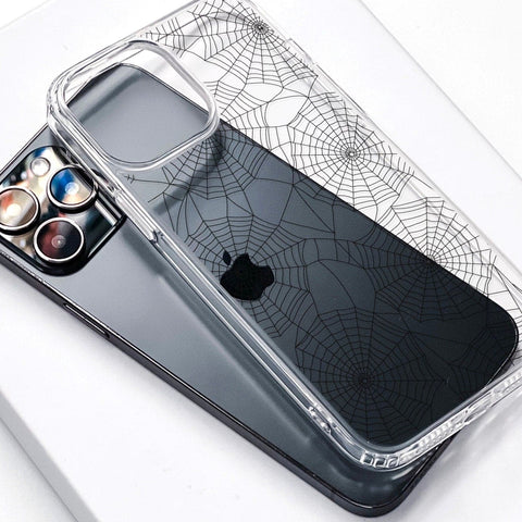 Minimal Spider Web Clear Phone Case For iPhone 13 Pro Max 12 Mini XR 7 8 SE 2022 & Samsung Galaxy S21 Ultra Cover With Halloween Design Feat
