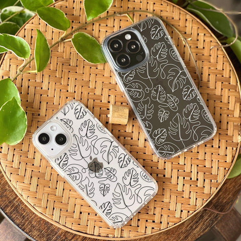 Monstera Leaf Outline Phone Case For iPhone 13 Mini 12 XR 7 8 Clear Phone Cover With Minimal Simple Palm Design Galaxy S22 Case Feat
