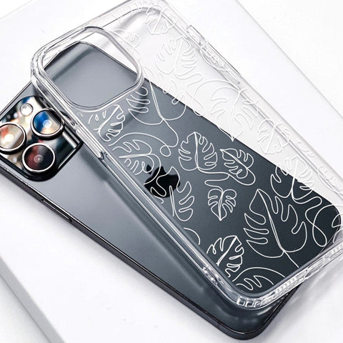 Monstera Leaf Outline Phone Case For iPhone 13 Mini 12 XR 7 8 Clear Phone Cover With Minimal Simple Palm Design Galaxy S22 Case Feat