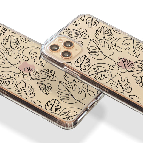 Monstera Leaf Outline Phone Case For iPhone 13 Mini 12 XR 7 8 Clear Phone Cover With Minimal Simple Palm Design Galaxy S22 Case Feat