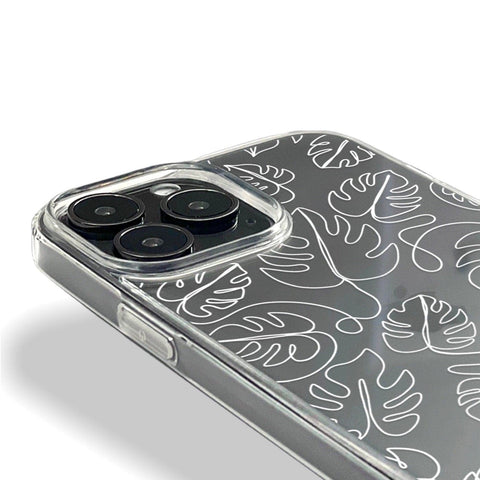 Monstera Leaf Outline Phone Case For iPhone 13 Mini 12 XR 7 8 Clear Phone Cover With Minimal Simple Palm Design Galaxy S22 Case Feat