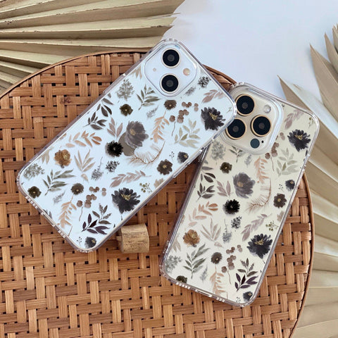 Moody Watercolor Wild Flowers Phone Case For iPhone 14 Plus 13 Pro Max 12 Mini XR 7 8 SE 2022 Aesthetic Dark Floral Design Feat