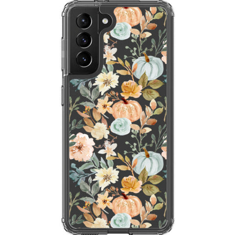 Orange Teal Fall Pumpkins Clear Phone Case