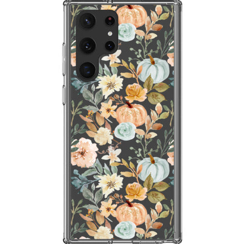 Orange Teal Fall Pumpkins Clear Phone Case