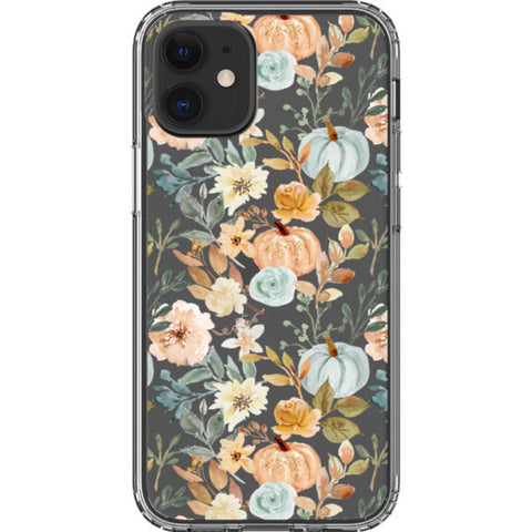 Orange Teal Fall Pumpkins Clear Phone Case