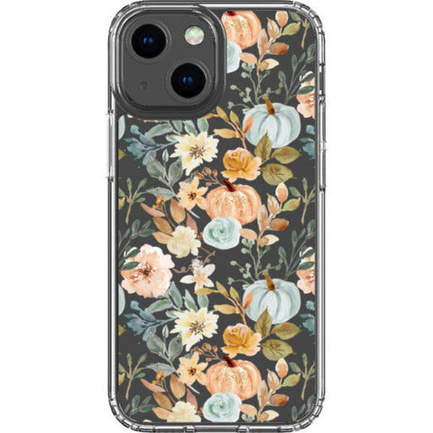 Orange Teal Fall Pumpkins Clear Phone Case