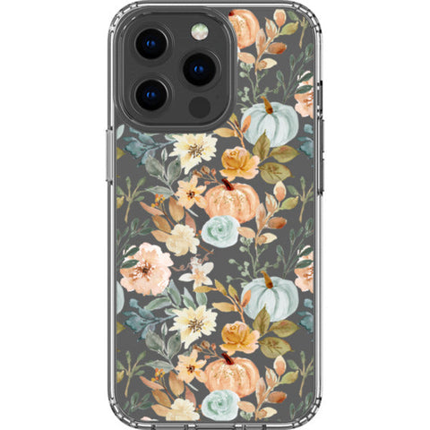 Orange Teal Fall Pumpkins Clear Phone Case