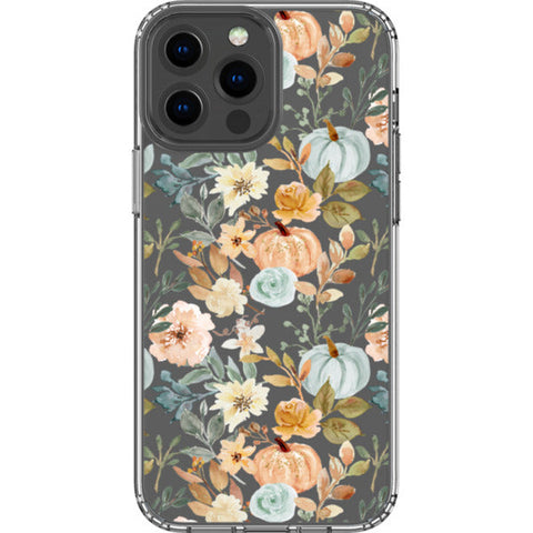 Orange Teal Fall Pumpkins Clear Phone Case