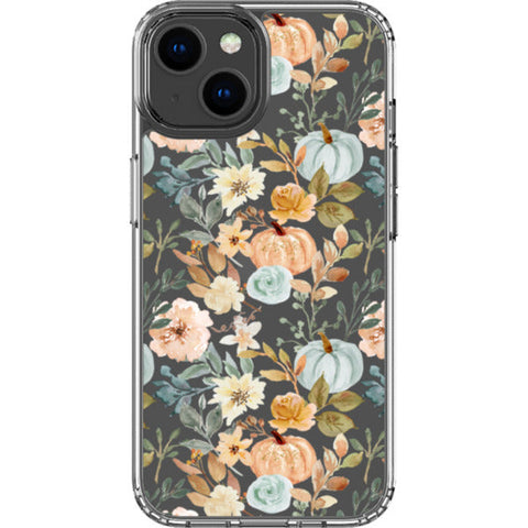 Orange Teal Fall Pumpkins Clear Phone Case