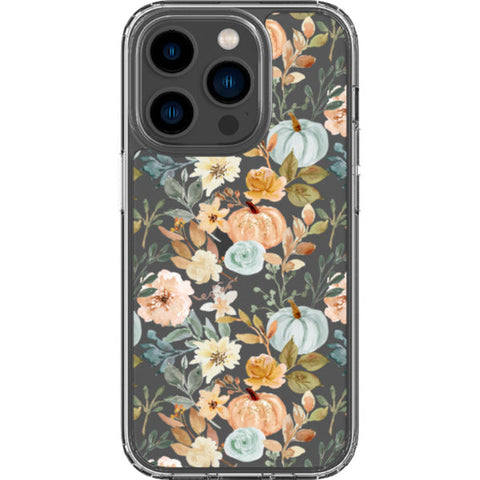 Orange Teal Fall Pumpkins Clear Phone Case