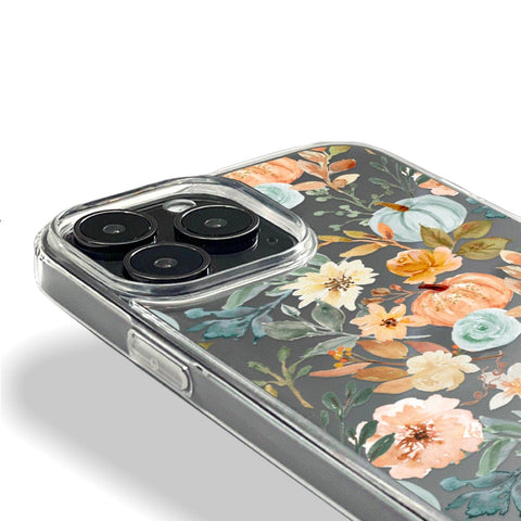 Orange Teal Fall Pumpkins Phone Case For iPhone 14 Plus 13 12 Mini XR 7 8 SE Clear Cover With Cute Autumn Halloween Design Galaxy S22 Ultra Feat