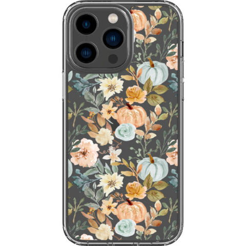 Orange Teal Fall Pumpkins Clear Phone Case