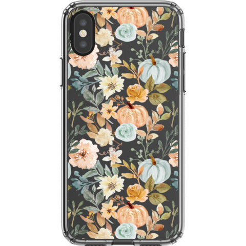 Orange Teal Fall Pumpkins Clear Phone Case