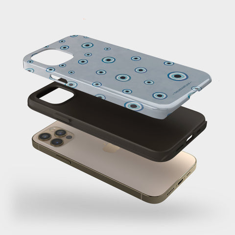 Baby Blue Evil Eye Tough Phone Case, For iPhone 13 Mini 12 Pro Max 11 XR XS 7 8 Se 2020 Galaxy S20 FE S21 Plus Cover With Mystic Design Feat