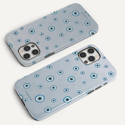 Baby Blue Evil Eye Tough Phone Case, For iPhone 13 Mini 12 Pro Max 11 XR XS 7 8 Se 2020 Galaxy S20 FE S21 Plus Cover With Mystic Design
