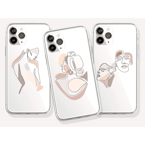 Pale Pink Nude Line Art Cases For iPhone 12 Mini 11 Pro Max XR XS X 7 8 Plus SE 2020 With Aesthetic Color Block Shapes Design