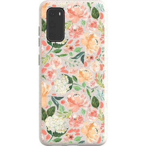 Galaxy S20 Peach Watercolor Flowers Biodegradable Phone Case - The Urban Flair
