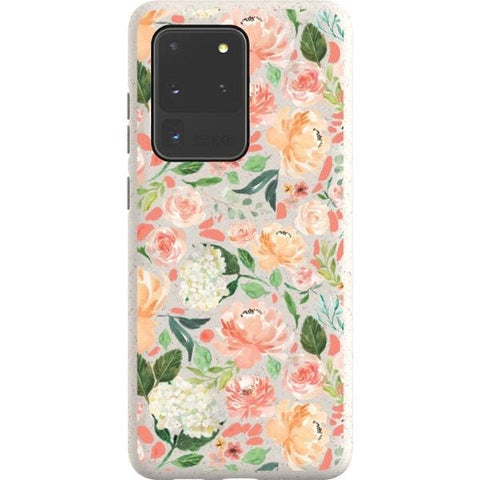 Galaxy S20 Ultra Peach Watercolor Flowers Biodegradable Phone Case - The Urban Flair