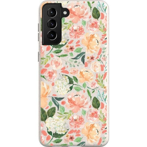 Galaxy S21 Plus Peach Watercolor Flowers Biodegradable Phone Case - The Urban Flair