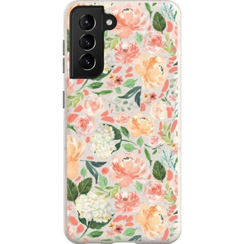 Galaxy S21 Peach Watercolor Flowers Biodegradable Phone Case - The Urban Flair