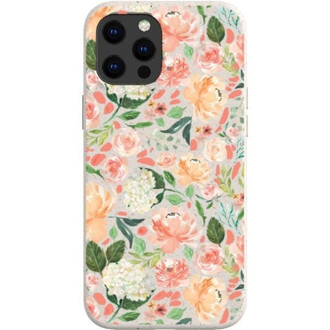 iPhone 12 Pro Max Peach Watercolor Flowers Biodegradable Phone Case - The Urban Flair