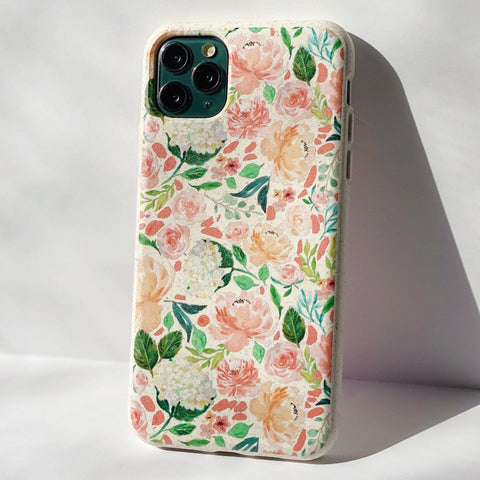 Peach Watercolor Flowers Biodegradable Phone Case iPhone 12 Pro Max by The Urban Flair (Peach Watercolor Flowers Eco Friendly Biodegradable Phone Case For iPhone 12 11 Pro Max iPhone 7 8 SE 2020 Case Zero Plastic Free Galaxy S20 Feat)