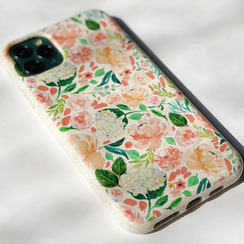Peach Watercolor Flowers Biodegradable Phone Case iPhone 12 Pro Max by The Urban Flair (Peach Watercolor Flowers Eco Friendly Biodegradable Phone Case For iPhone 12 11 Pro Max iPhone 7 8 SE 2020 Case Zero Plastic Free Galaxy S20 Feat)
