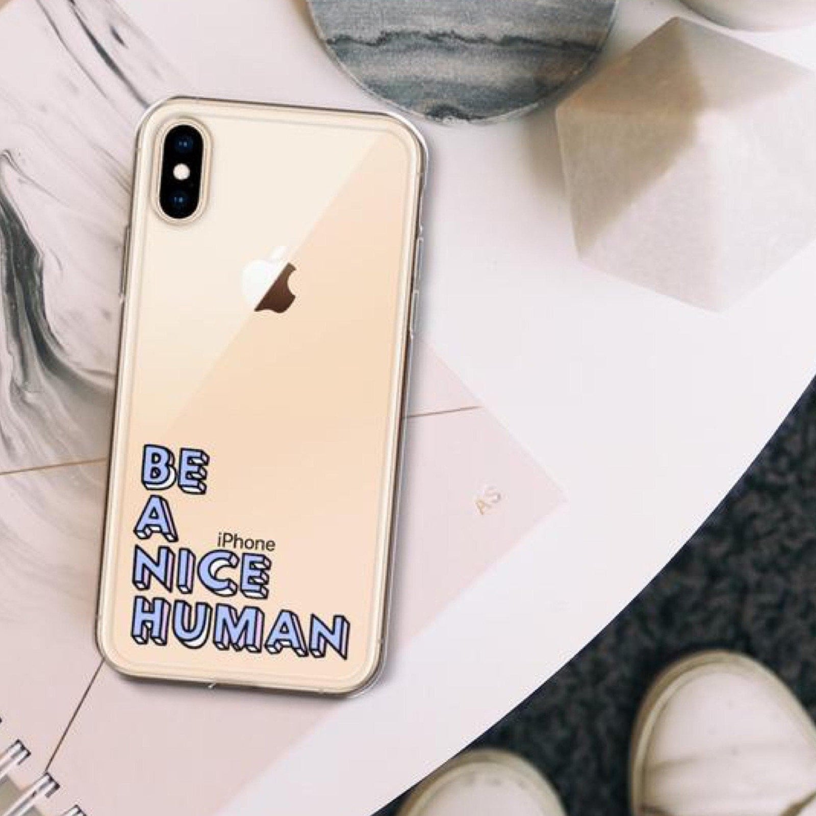 Periwinkle Be A Nice Human Clear Phone Case