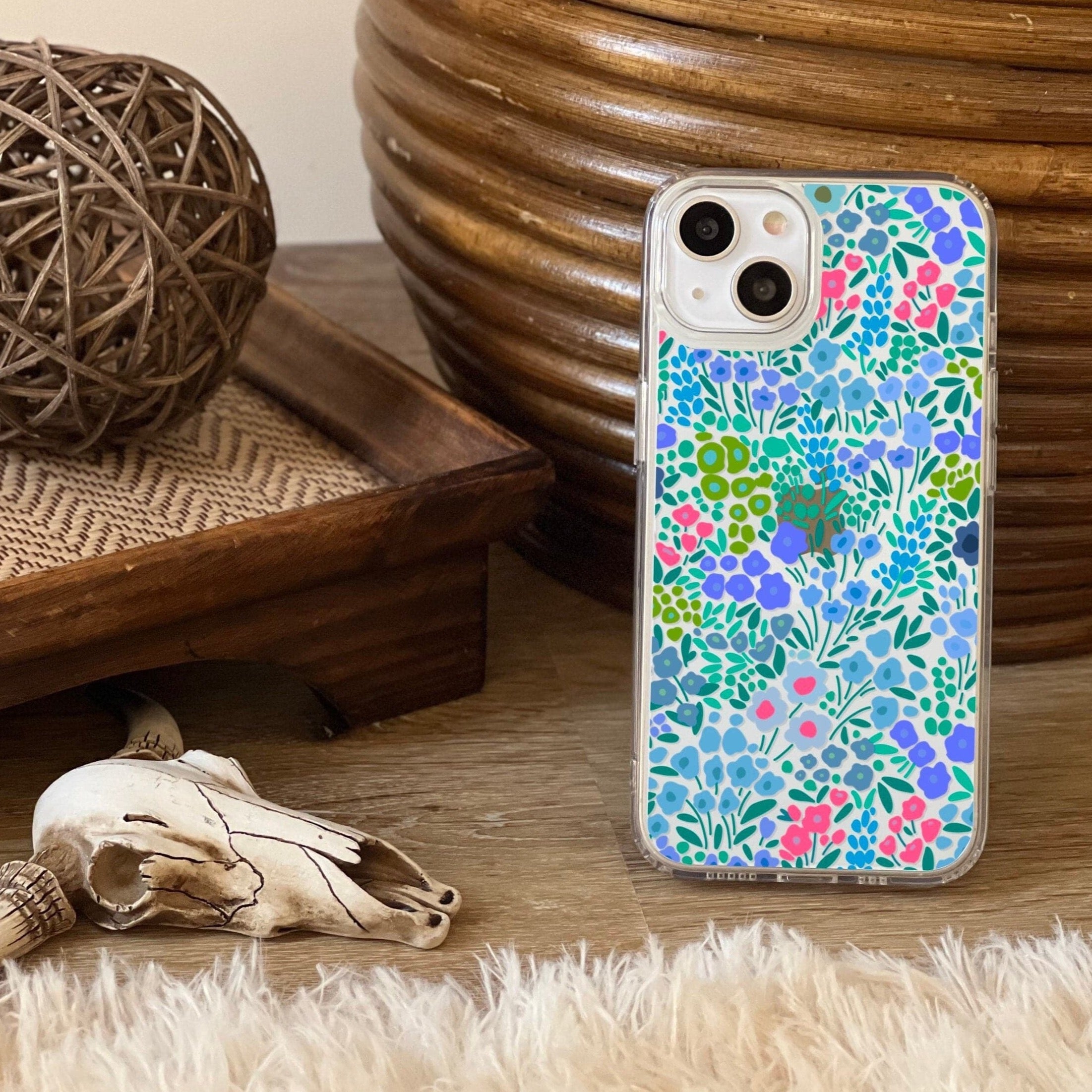 Periwinkle Flower Doodles Clear Phone Case