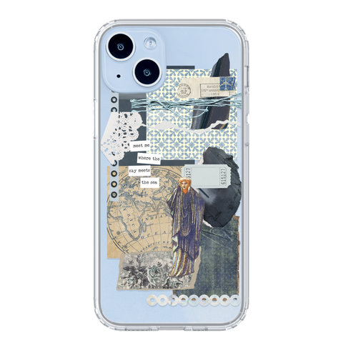 Phone Cases For Blue iPhone 14/14 Plus With Collage Scrap Designs