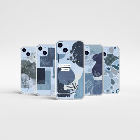 Modern Abstract Phone Cases For New Blue iPhone 14 and 14 Plus Clear Cases With Cute Aesthetic Designs By The Urban Flair Feat