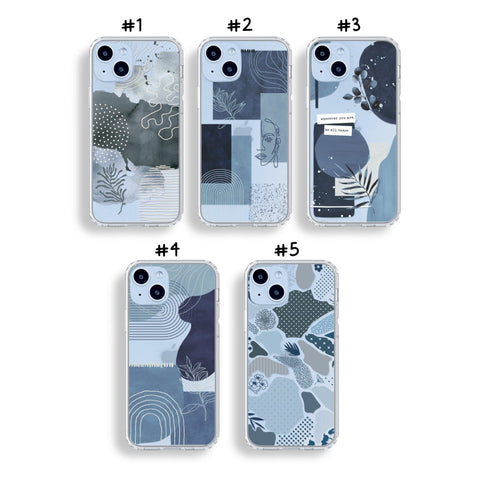 Modern Abstract Phone Cases For New Blue iPhone 14 and 14 Plus Clear Cases With Cute Aesthetic Designs By The Urban Flair Feat